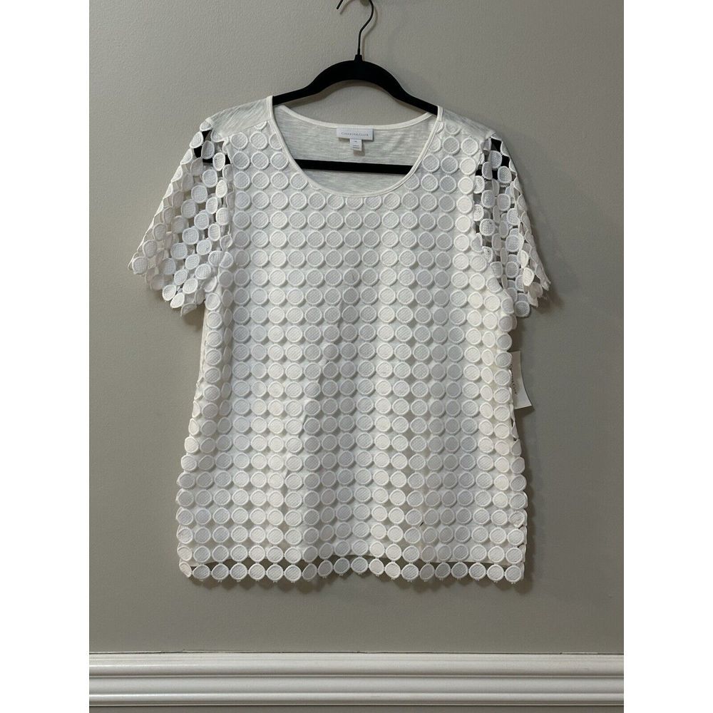 Charter Club‎ Blouse Womens M  Short Sleeve Crochet Lined Pullover Round Neck